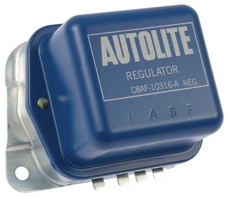 1968-69 Ford, Mercury; Voltage Regulator; 38 Amp/42 Amp; Without AC; Blue Case; With Silver AUTOLITE Ink Imprint
