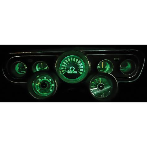 1965-66 Ford Mustang; Instrument Gauge Cluster; w/Rally Pac Tach & Clock; LED Bulb Kit; Green