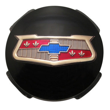Trim Parts 1954 & 1957-58 Chevrolet Full Size Car Black Wheel Spinner Emblem, Each - (1405B)
