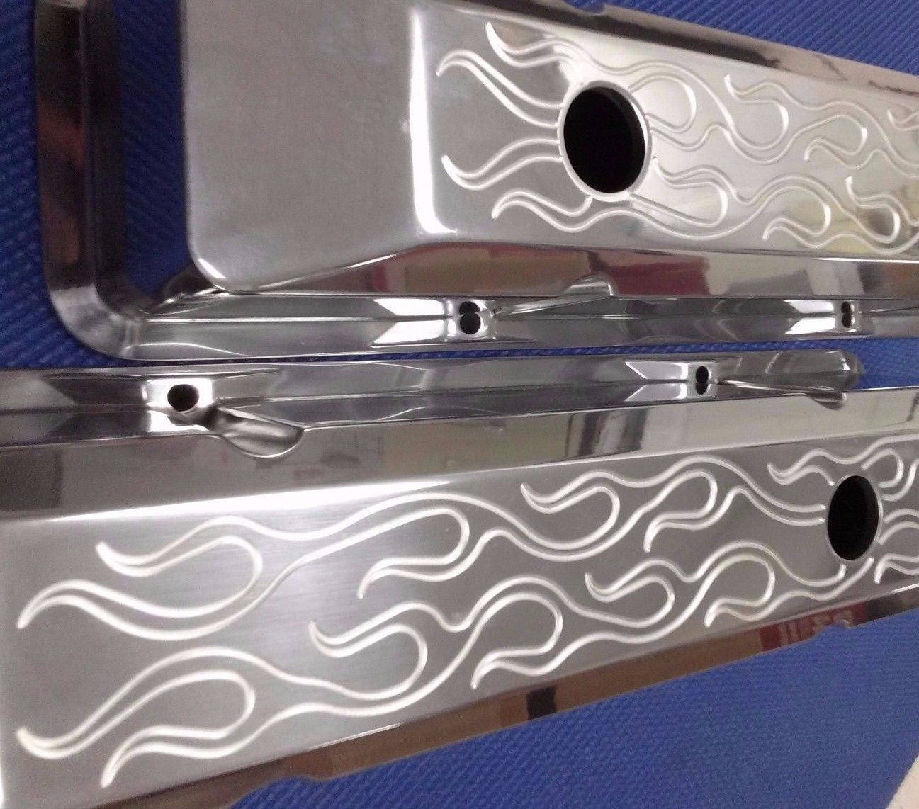 1957-1986 CHEVROLET GMC PICKUP TRUCK SML BLK TALL ALUMINUM VALVE COVERS W/FLAMES