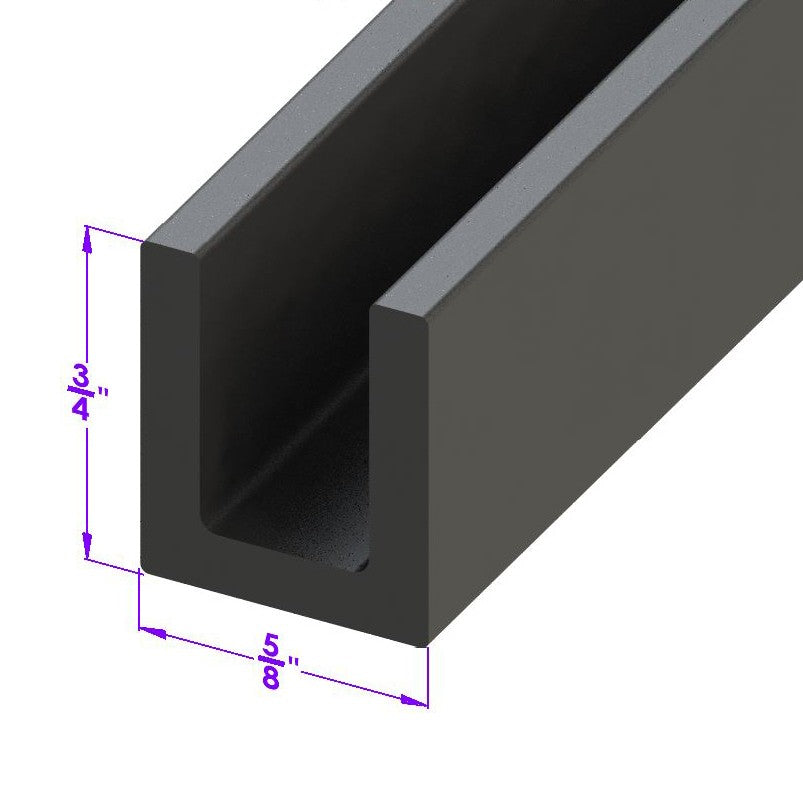 U Channel Rubber - 5/8" Wide X 3/4" Deep, 3/8" Inside Channel Width - LP 24