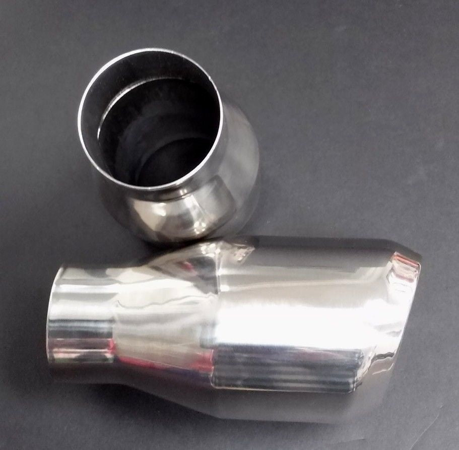 POLISHED STAINLESS DOUBLE WALL 2 EACH VERY NICE EXHAUST TIPS GREAT F/ MUSCLE CAR