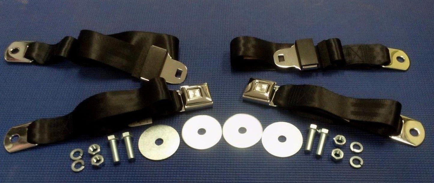 1955-1972 CHEVROLET GMC PICK-UP TRUCK CHROME OE STYLE BLACK SEAT BELTS 2 SETS