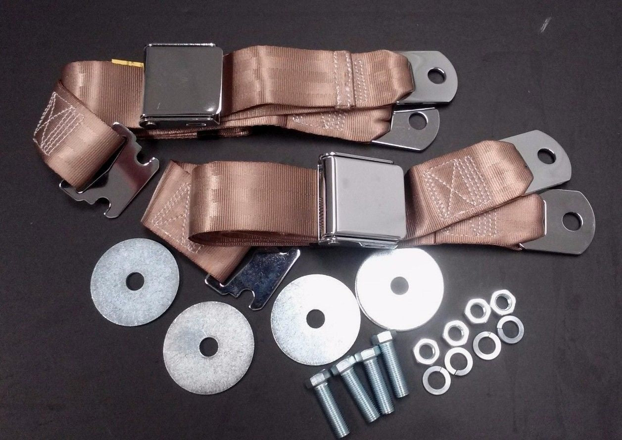 1955-1972 CHEVROLET GMC PICKUP TRUCK VINTAGE RETRO CHROME TAN SEAT BELTS 2 SETS