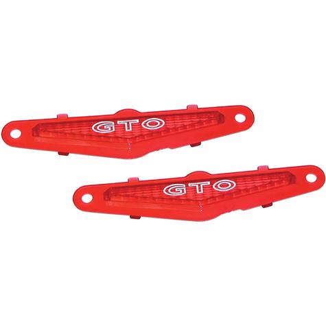 1969 GTO; Rear Side Marker Lamp Lenses; Red Acrylic Plastic with Embossed GTO Letters with White Painted Details; LH and