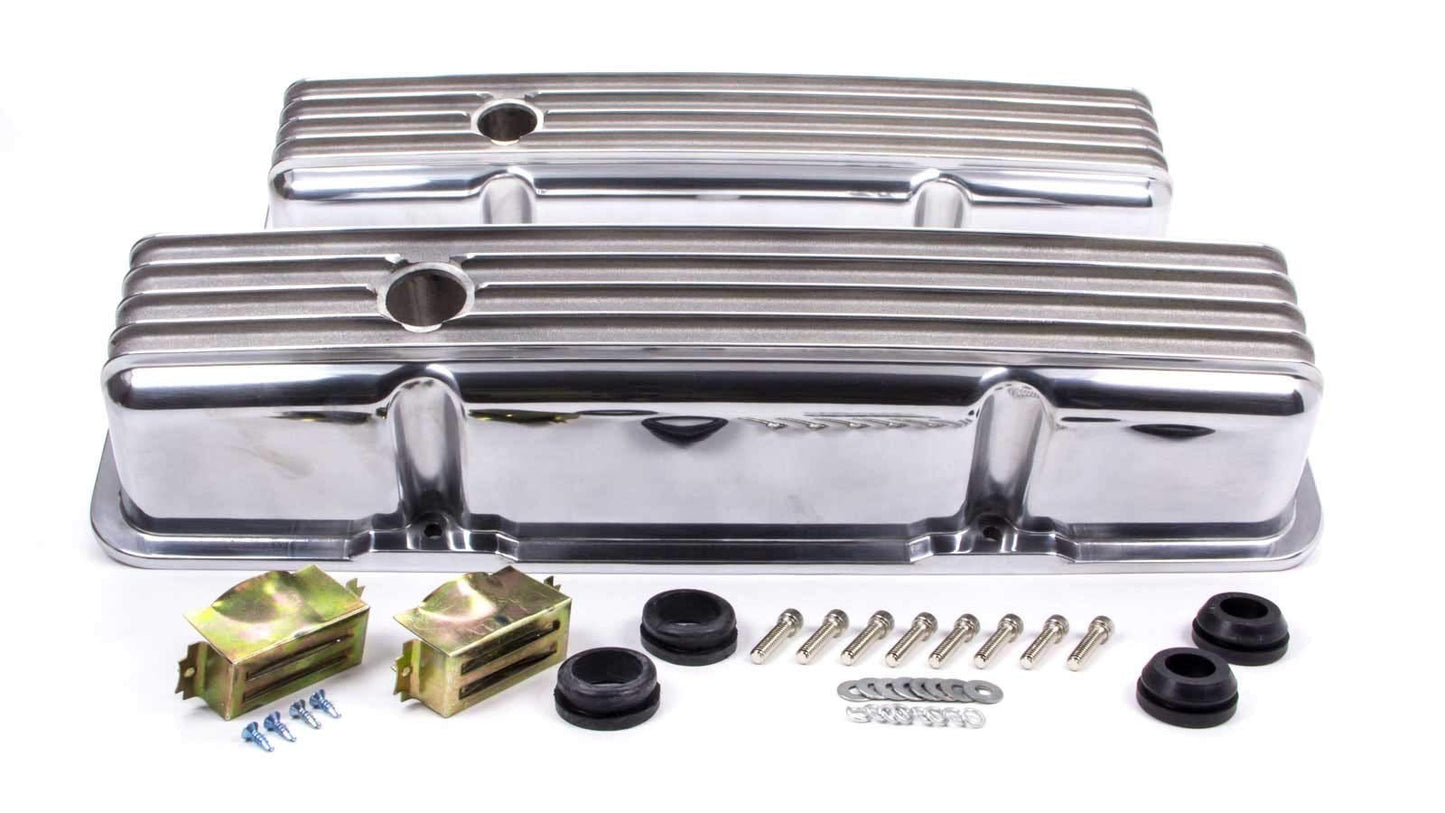 Tall Finned Polished Aluminum Valve Cover for Small Block Chevy