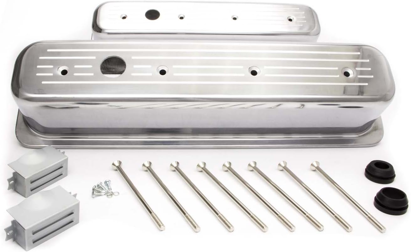 Tall Plain Polished Aluminum Center Bolt Valve Cover for Small Block Chevy
