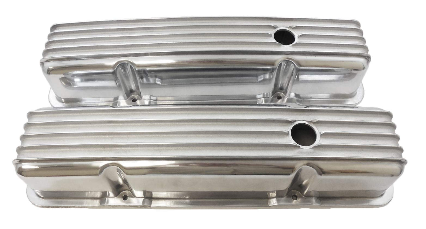Tall Finned Polished Aluminum Valve Cover for Small Block Chevy