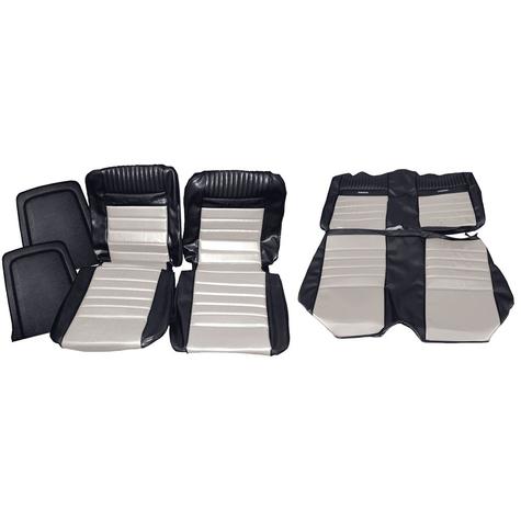 1965-66 Mustang Convertible w/ Front Bucket Seats Full Set Pony Upholstery - Black and White