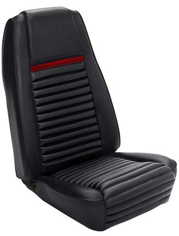 1969 Mustang Mach I Reproduction Front Only Bucket Seat Upholstery Set - Black with Red Stripe