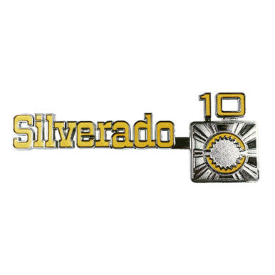 Trim Parts 1975-80 Chevrolet C/K10 Front Fender "Silverado 10" Emblems W/Fasteners, Pair - (9902)