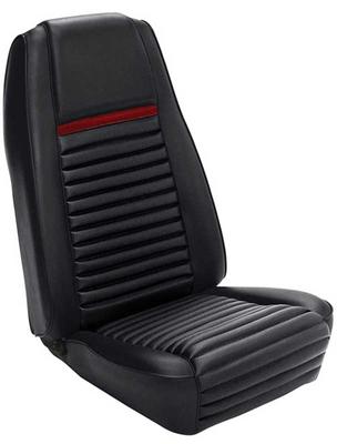 1969 Mustang; Mach I Bucket Seat Upholstery; Full Set; Black w/ Red Stripe