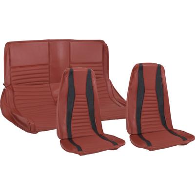1971-73 Mustang Mach I w/ Front Bucket Seats Full Set Upholstery; Vermillion w/ Blalck Stripe