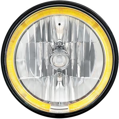ULTRALIT 7" Round Halogen Headlight w/ Amber LED Halo Ring; Crystal Glass Lens