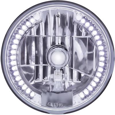 ULTRALIT 7" Round Halogen Headlight; Crystal Glass Lens w/ 34 White LED Position Light; Crystal Glass Lens