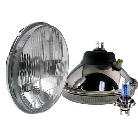 Delta Lights; DOT Modern 7" Round High/Low Beam Headlight Kit; Flat Lens; 60W Xenon Bulbs; w/ Halogen DRL