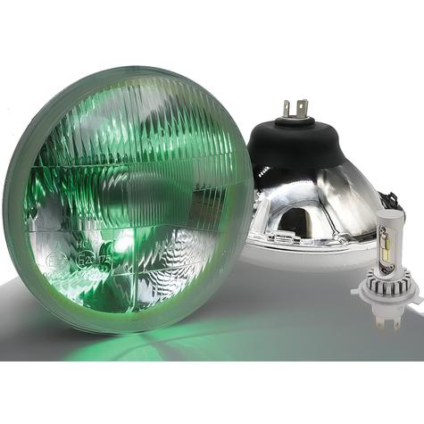 Delta Lights; Classic 7" Round High/Low Beam Headlight Kit; Domed Lens; 25W, 6,000K LED Bulbs; w/ Green LED Bulbs City L