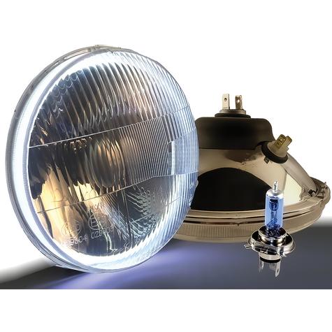 Delta Lights; Classic 7" Round High/Low Beam Headlight Kit; Domed Lens; 60W Xenon Bulbs; w/ Halo & Blinkers
