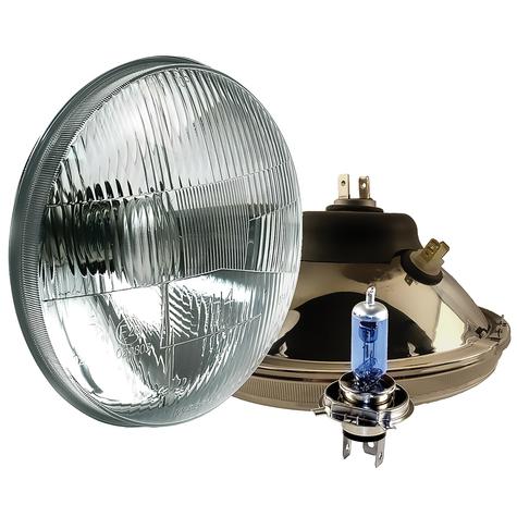Delta Lights; Classic 7" Round High/Low Beam Headlight Kit; Domed Lens; 60W Xenon Bulbs; w/ Halogen DRL