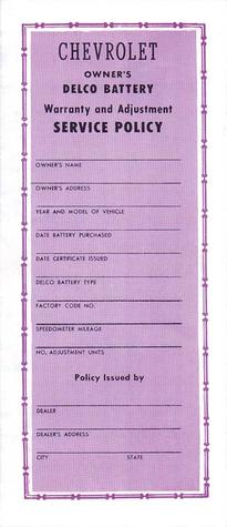 1955-65 Battery Warranty Certificate