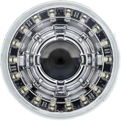 Dapper Lighting; 575 5-3/4" Projector Headlight; High/Low; LED 30W/2400 Lumens; Chrome Housing; Chrome Shroud; Clear Gla
