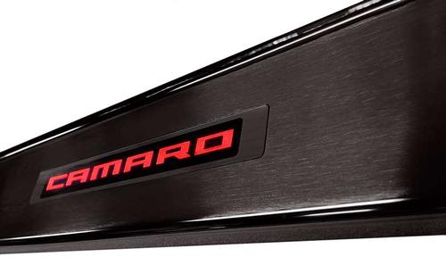 2010-15 Camaro - Illuminated Door Sill Plate Kit w/ Single Color LED - Red (Brushed Black Finish)