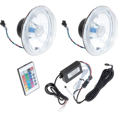 Redline 5-3/4" Round Elite Diamond Headlamps w/Multi Color Halo - w/Blue H4 Halogen Bulbs
