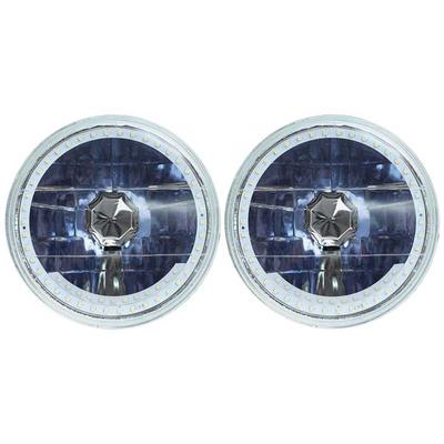 Redline 7" Round White Diamond Headlamps w/Multi Color Halo & Turn Signals - w/Blue H4 Halogen Bulbs