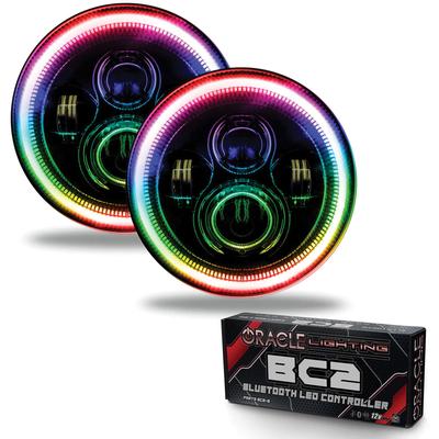 Oracle Lighting 7" High Powered Led Headlights; High/Low; Black Bezel; ColorSHIFT; w/ BC1 Controller