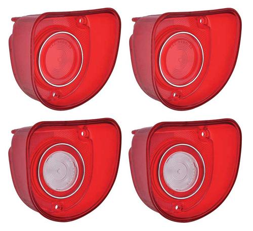 1968 Biscayne, Bel Air, Tail Light Lens & Back Up Lens Set; with Single Circular Chrome Accent Trim; 4 Piece Set