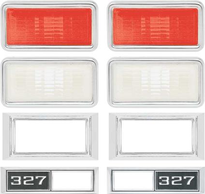 1968 Chevy II / Nova, Full Size Wagon Side Marker Lamp And Bezel Kit With 327 And Clear / Red Lenes