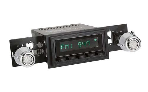 1969-73 RetroSound Long Beach Series Radio - Black Face and Buttons - Black Bezel and Chrome Knobs