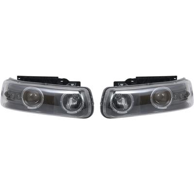 1999-02 Chevrolet Silverado, 2000-2006 Tahoe, Chevrolet Suburban; Dual Halo Projector Headlamp Set: Matte Black with Cle