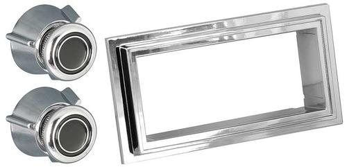 1969-73 Mustang RetroSound Chrome Radio Bezel/Black Dot/Line Knobs