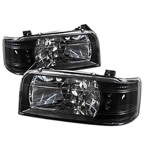 1992-1996 Ford F150 & Ford Bronco; LED Crystal Headlights; Black