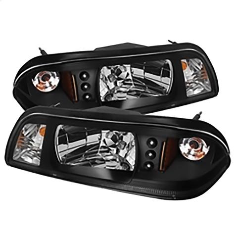 1987-1993 Ford Mustang; 1PC LED Crystal Headlights; Black