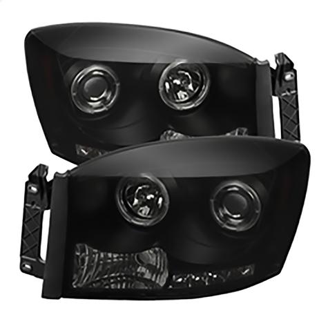2006-2009 Dodge Ram 1500/2500/3500; Projector Headlights; Black Smoke