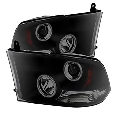 2010-2019 Dodge Ram 1500/2500/3500; Projector Headlights; Halogen Model Only; CCFL Halo; LED; Black Smoke