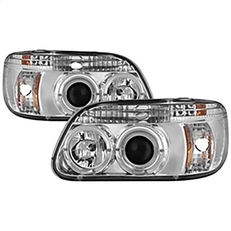 1995-2001 Ford Explorer; 1PC Projector Headlights; LED Halo; Chrome