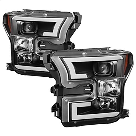 2015-2017 Ford F150; Projector Headlights; Light Bar DRL LED; Black