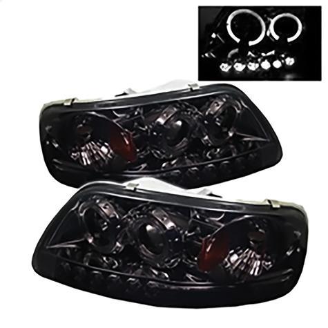 1997-2002 Ford F150 & Expedition; 1PC Projector Headlights; LED Halo; Amber Reflector; LED; Smoke