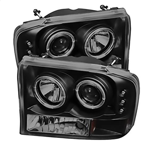 1999-2004 Ford F250 Super Duty & Excursion; 1PC Projector Headlights; Version 2; Black Smoke