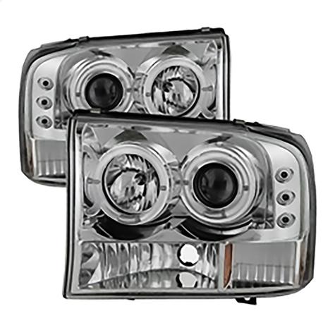 1999-2004 Ford F250 Super Duty & Excursion; 1PC Projector Headlights; Version 2; Chrome