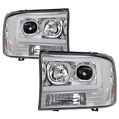 1999-2004 Ford F250 Super Duty & Excursion; 1PC Light Bar Projector Headlights; Chrome