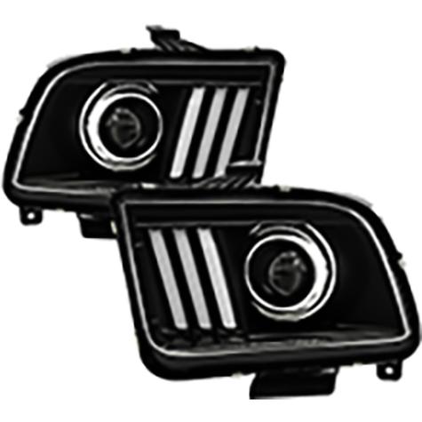 2005-2008 Ford Mustang; Version 2; Projector Headlights; DRL LED; Black