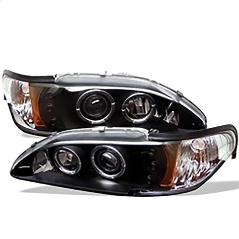 1994-1998 Ford Mustang; 1PC Projector Headlights; LED Halo; Amber Reflector; LED; Black