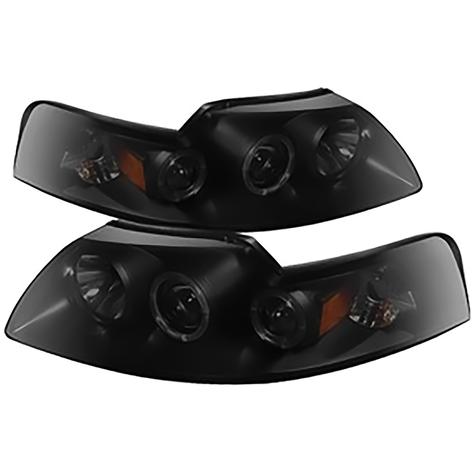 1999-2004 Ford Mustang; Projector Headlights; LED Halo; Black Smoke