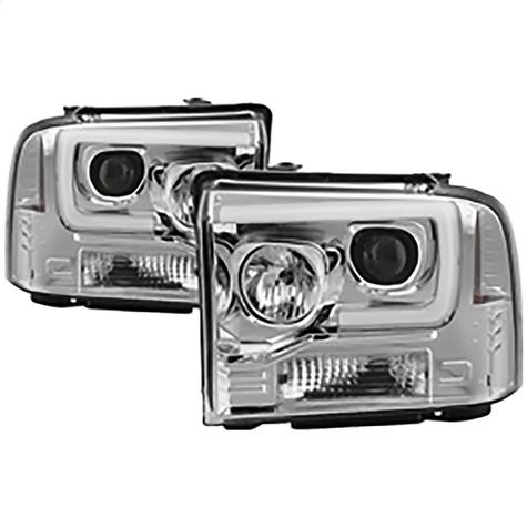 2005-2007 Ford F250 & F350 Super Duty; Version 2 Projector Headlights; Light Bar DRL; Black