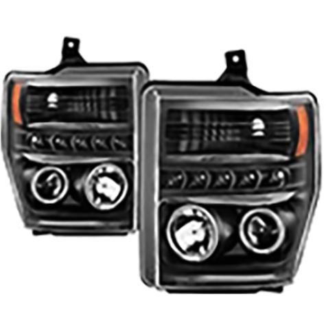 2008-2010 Ford F250 & F350 Super Duty; Projector Headlights; All Black