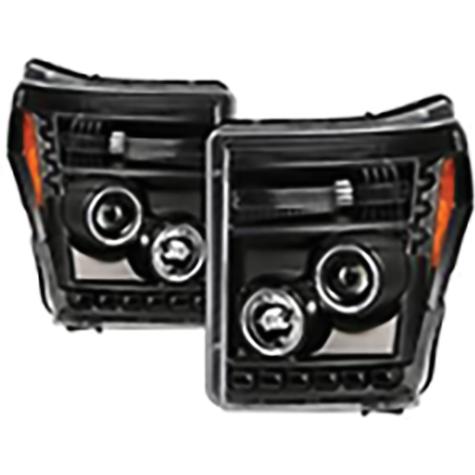 2011-2016 Ford F250 & F350 Super Duty; Projector Headlights; LED Halo; DRL; All Black